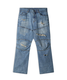Racer Knee Line Washing Denim Pants (Light Blue)