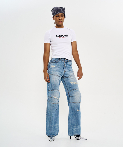 WORLDDILEMA(ワールドジレンマ)の「Racer Knee Line Washing Denim Pants (Light Blue)(デニムパンツ・レディース・その他・82/55)」の4枚目の写真