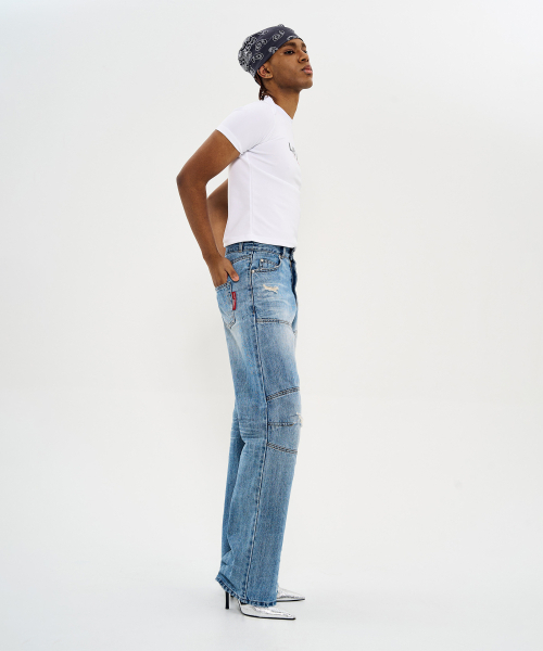 WORLDDILEMA(ワールドジレンマ)の「Racer Knee Line Washing Denim Pants (Light Blue)(デニムパンツ・レディース・その他・82/55)」の3枚目の写真
