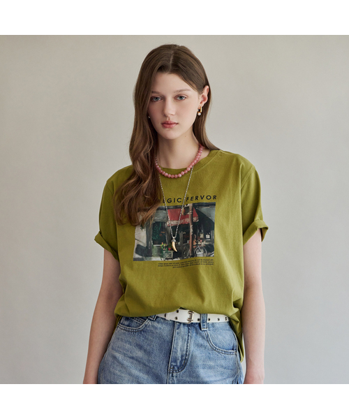 MAXZA(マージャコレクション)の「ヴィンテージレタリングプリント半袖Tシャツ(Tシャツ/カットソー・レディース・バイオレット/オリーブ・FREE)」の1枚目の写真