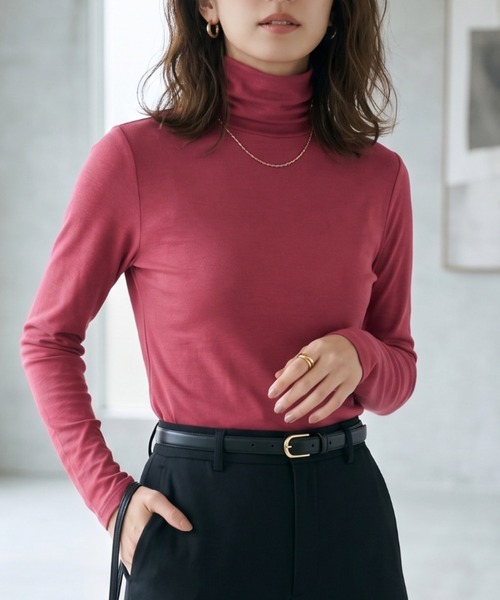 Belta attrice(ベルタアトリーチェ)の「【秋新作】夢見るスムースコットン100くしゅタートルネック長袖インナーカットソー/薄手 2重仕立て 秋冬(Tシャツ/カットソー・レディース・ライトグリーン/グレー/ダークカーキ/ブラック/バーガンディー/ローズ/ワイン/ストーン/ターコイズブルー/サンドベージュ/ダークパープル・FREE)」の10枚目の写真