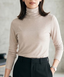 【秋新作】夢見るスムースコットン100くしゅタートルネック長袖インナーカットソー/薄手 2重仕立て 秋冬
