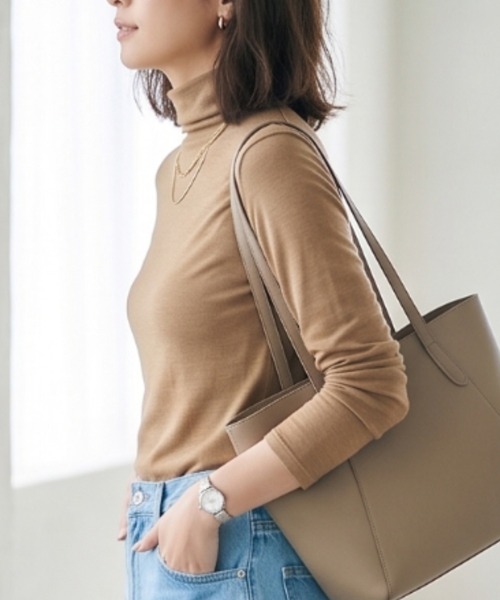 Belta attrice(ベルタアトリーチェ)の「【秋新作】夢見るスムースコットン100くしゅタートルネック長袖インナーカットソー/薄手 2重仕立て 秋冬(Tシャツ/カットソー・レディース・ライトグリーン/グレー/ダークカーキ/ブラック/バーガンディー/ローズ/ワイン/ストーン/ターコイズブルー/サンドベージュ/ダークパープル・FREE)」の22枚目の写真