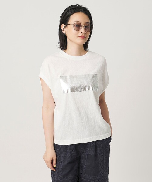 A DAY IN THE LIFE UNITED ARROWS(アデイインザライフユナイテッドアローズ)の「スラブ フォイル ボックスプリントTシャツ <A DAY IN THE LIFE>(Tシャツ/カットソー・レディース・ダークグレー/オフホワイト/ベージュ・FREE)」の2枚目の写真