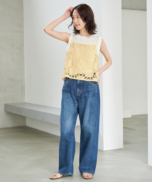 SLOBE IENA(スローブイエナ)の「Indiaスクエア刺繍キャミ(キャミソール・レディース・イエロー・FREE)」の2枚目の写真