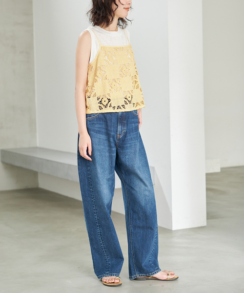 SLOBE IENA(スローブイエナ)の「Indiaスクエア刺繍キャミ(キャミソール・レディース・イエロー・FREE)」の3枚目の写真