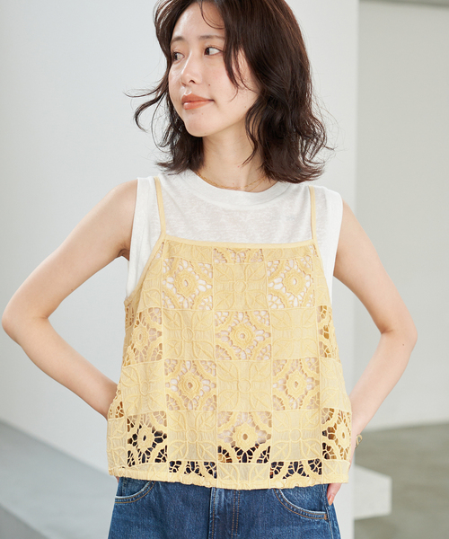SLOBE IENA(スローブイエナ)の「Indiaスクエア刺繍キャミ(キャミソール・レディース・イエロー・FREE)」の6枚目の写真