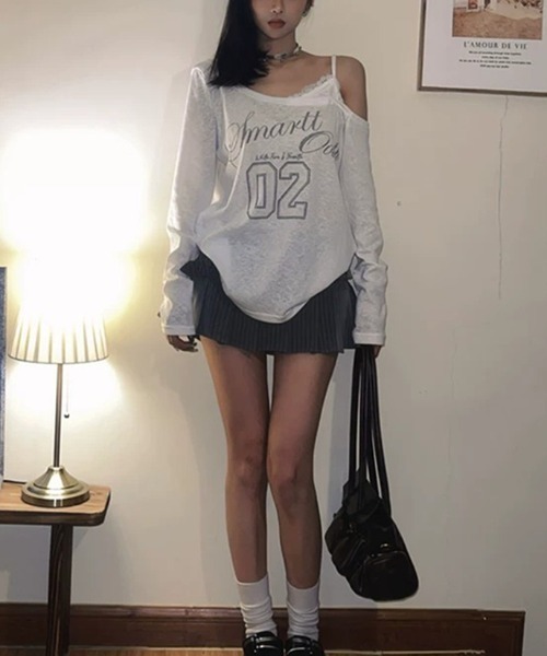 semuse（セミューズ）の「フェイクレースレイヤードメランジロンT（Tシャツ/カットソー・レディース・ホワイト・FREE）」の5枚目の写真