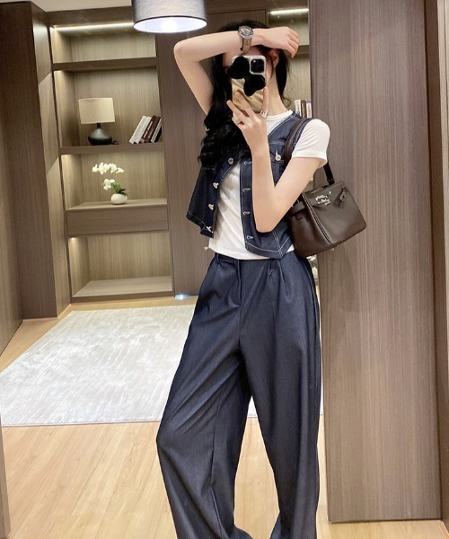 FAVORITO(ファヴォリート)の「とろみソフトデニムセットアップ(セットアップ・レディース・ダークブルー・S/M/L/XL)」の5枚目の写真