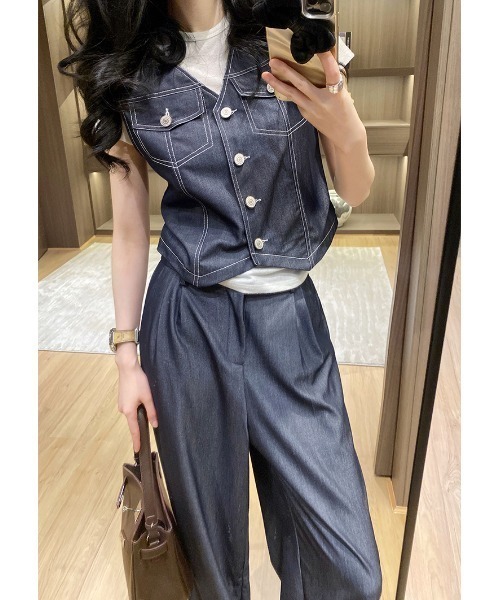 FAVORITO(ファヴォリート)の「とろみソフトデニムセットアップ(セットアップ・レディース・ダークブルー・S/M/L/XL)」の3枚目の写真