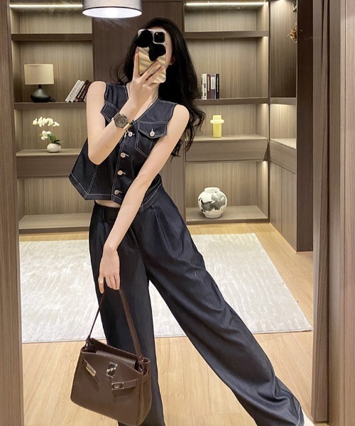 FAVORITO(ファヴォリート)の「とろみソフトデニムセットアップ(セットアップ・レディース・ダークブルー・S/M/L/XL)」の7枚目の写真
