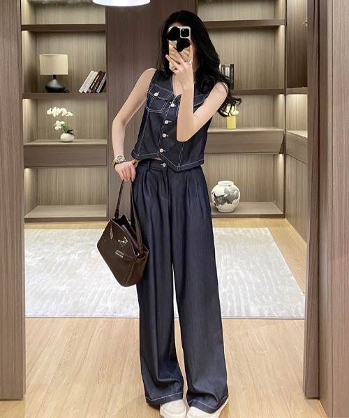 FAVORITO(ファヴォリート)の「とろみソフトデニムセットアップ(セットアップ・レディース・ダークブルー・S/M/L/XL)」の8枚目の写真