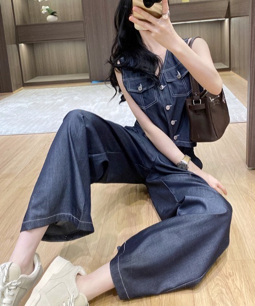 FAVORITO(ファヴォリート)の「とろみソフトデニムセットアップ(セットアップ・レディース・ダークブルー・S/M/L/XL)」の4枚目の写真