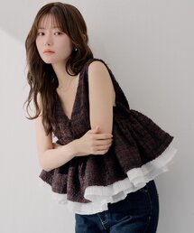 Chico | 完売カラー再販決定【SALON by Chico】ペプラムフリルツイードトップス(シャツ/ブラウス)