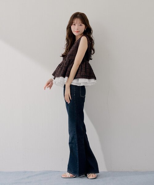 Chico(チコ)の「完売カラー再販決定【SALON by Chico】ペプラムフリルツイードトップス(シャツ/ブラウス・レディース・ブラウン系その他2/ブラウン/アイボリー・FREE)」の8枚目の写真