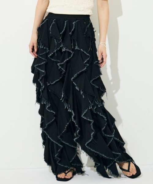 BELPER（ベルパー）の「[BELPER/ベルパー]LIGHT OZ RUFFLE DENIM PANTS（デニムパンツ・レディース・ブラック/オフホワイト・1/0）」の14枚目の写真
