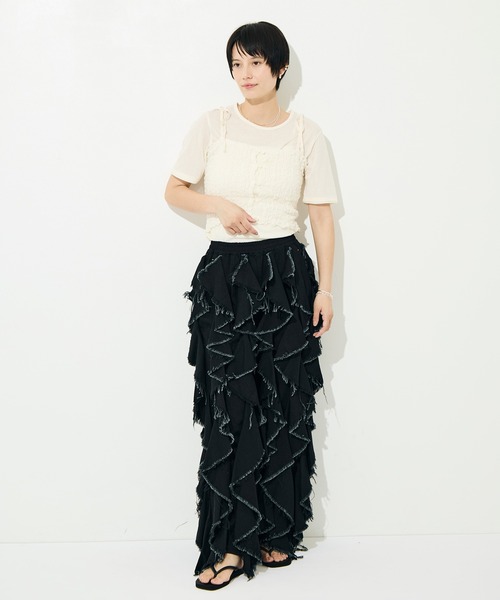 BELPER（ベルパー）の「[BELPER/ベルパー]LIGHT OZ RUFFLE DENIM PANTS（デニムパンツ・レディース・ブラック/オフホワイト・1/0）」の18枚目の写真
