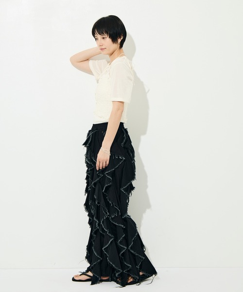 BELPER（ベルパー）の「[BELPER/ベルパー]LIGHT OZ RUFFLE DENIM PANTS（デニムパンツ・レディース・ブラック/オフホワイト・1/0）」の19枚目の写真