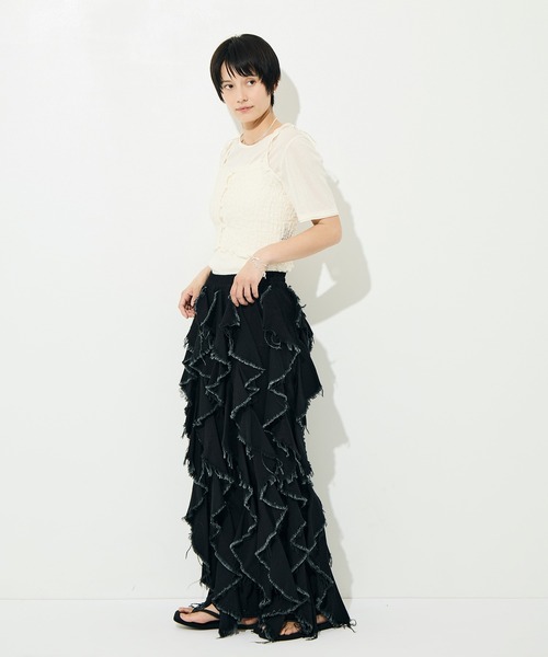 BELPER（ベルパー）の「[BELPER/ベルパー]LIGHT OZ RUFFLE DENIM PANTS（デニムパンツ・レディース・ブラック/オフホワイト・1/0）」の20枚目の写真