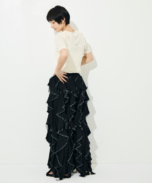 BELPER（ベルパー）の「[BELPER/ベルパー]LIGHT OZ RUFFLE DENIM PANTS（デニムパンツ・レディース・ブラック/オフホワイト・1/0）」の21枚目の写真