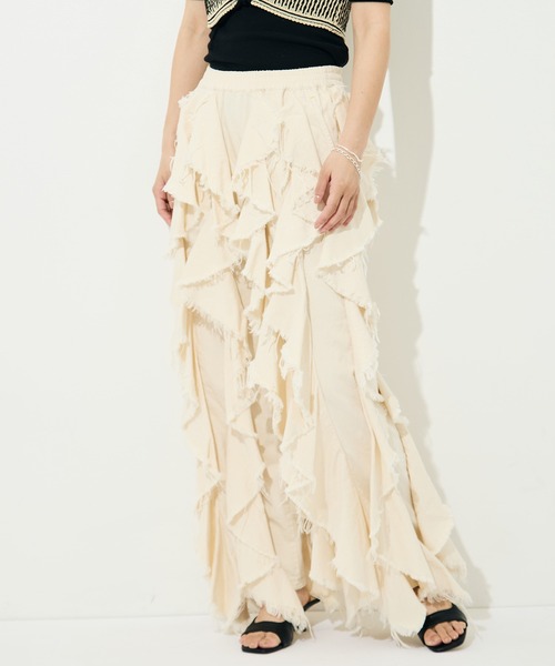 BELPER（ベルパー）の「[BELPER/ベルパー]LIGHT OZ RUFFLE DENIM PANTS（デニムパンツ・レディース・ブラック/オフホワイト・1/0）」の9枚目の写真