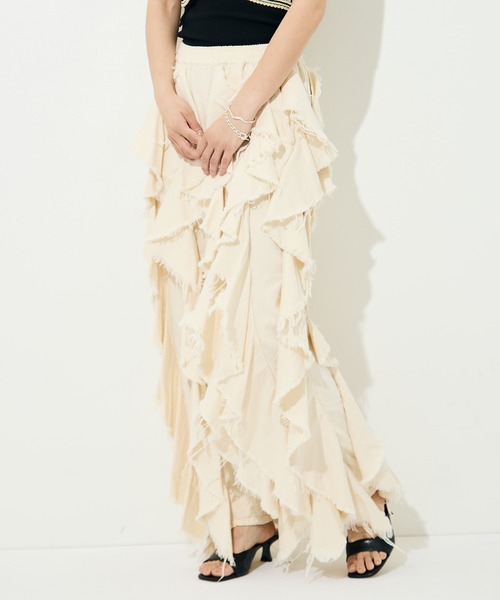 BELPER（ベルパー）の「[BELPER/ベルパー]LIGHT OZ RUFFLE DENIM PANTS（デニムパンツ・レディース・ブラック/オフホワイト・1/0）」の8枚目の写真