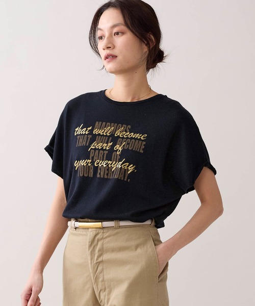 marmors(マルモア)の「【marmors】ウールロゴTシャツ(Tシャツ/カットソー・レディース・ネイビー/ベージュ/チャコールグレー/アイボリー・36)」の4枚目の写真