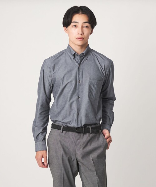 green label relaxing(グリーンレーベルリラクシング)の「エブリット TC ツイル ジャージー スナップ ボタンダウン シャツ -ストレッチ・イージーアイロン・吸水速乾-(ビジネスシャツ・メンズ・ネイビー/グレー系/ベージュ・M/XL/S/L)」の1枚目の写真