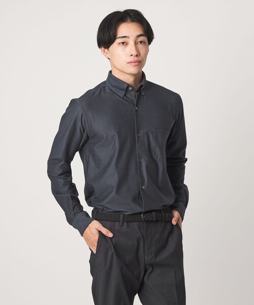 green label relaxing(グリーンレーベルリラクシング)の「エブリット TC ツイル ジャージー スナップ ボタンダウン シャツ -ストレッチ・イージーアイロン・吸水速乾-(ビジネスシャツ・メンズ・ネイビー/グレー系/ベージュ・M/XL/S/L)」の3枚目の写真