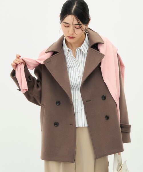 NOLLEY’S(ノーリーズ)の「【一部WEB限カラー】ウールカシミヤダブルブレストコート(ピーコート・レディース・ネイビー/ライトグレー/ブラウン/キャメル・36/38)」の2枚目の写真