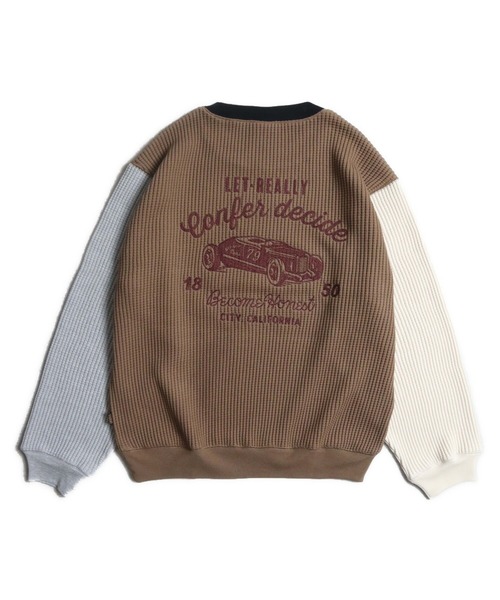 POWER TO THE PEOPLE（パワートゥーザピープル）の「CAR刺繍　ヘビーウェイトワッフルスウェット（スウェット・メンズ・グレー/アイボリー/A/ブラック・X-LARGE/LARGE/MEDIUM）」の4枚目の写真