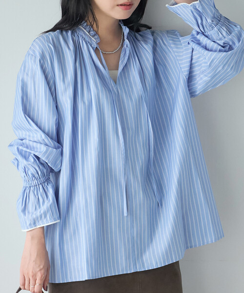 FREAK'S STORE(フリークスストア)の「フリル襟ブラウス(シャツ/ブラウス・レディース・ブルー/オフホワイト/ネイビー・フリ-)」の7枚目の写真