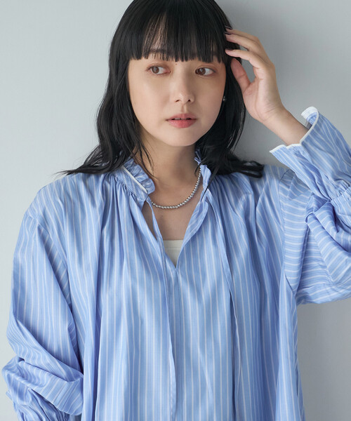 FREAK'S STORE(フリークスストア)の「フリル襟ブラウス(シャツ/ブラウス・レディース・ブルー/オフホワイト/ネイビー・フリ-)」の8枚目の写真