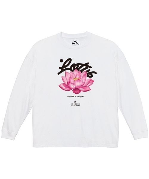 NOBOUND（ノーバウンド）の「NOBOUND（ノーバウンド） 長袖Tシャツ 蓮 花 フラワー柄 プリント ボックスシルエット トップス カットソー メンズ ユニセックス ストリート（Tシャツ/カットソー・メンズ・ブラック/ホワイト/グレイッシュブルー・XL/L/M）」の2枚目の写真