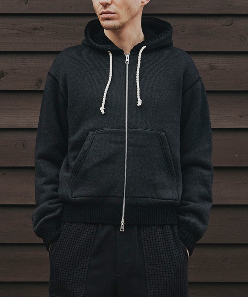 SEAGREEN(シーグリーン)の「SEAGREEN(シーグリーン) FRENCH TERRY KNIT ZIP HOODIE フレンチテディニットジップフーディ(パーカー・メンズ・ブラック/モカ・3/2)」の1枚目の写真