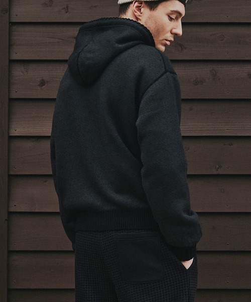 SEAGREEN(シーグリーン)の「SEAGREEN(シーグリーン) FRENCH TERRY KNIT ZIP HOODIE フレンチテディニットジップフーディ(パーカー・メンズ・ブラック/モカ・3/2)」の3枚目の写真