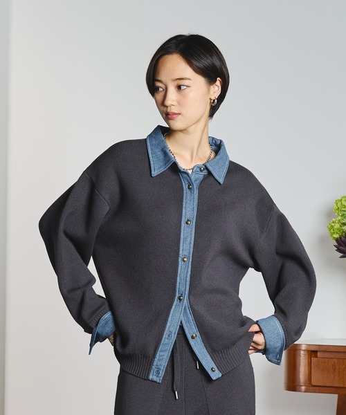 GENE HEAVENS(ジーンヘブンズ)の「GENE HEAVENS/KNIT x DENIM CARDIGAN(ニット/セーター・レディース・マスタード/グレー・ONE SIZE)」の5枚目の写真