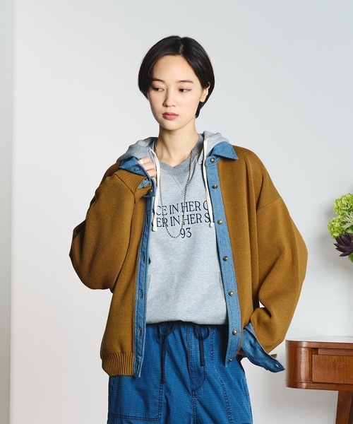 GENE HEAVENS(ジーンヘブンズ)の「GENE HEAVENS/KNIT x DENIM CARDIGAN(ニット/セーター・レディース・マスタード/グレー・ONE SIZE)」の7枚目の写真