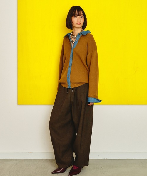 GENE HEAVENS(ジーンヘブンズ)の「GENE HEAVENS/KNIT x DENIM CARDIGAN(ニット/セーター・レディース・マスタード/グレー・ONE SIZE)」の4枚目の写真