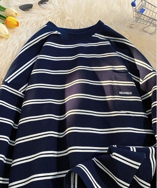 DOUBLE STEAL(ダブルスティール)の「DSワンポイントボーダーロンT(Tシャツ/カットソー・メンズ・ネイビー/ブラック/ホワイト・X-LARGE/LARGE/MEDIUM)」の3枚目の写真