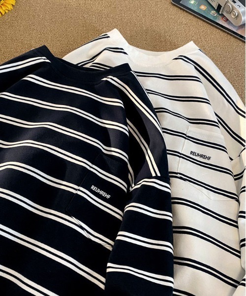 DOUBLE STEAL(ダブルスティール)の「DSワンポイントボーダーロンT(Tシャツ/カットソー・メンズ・ネイビー/ブラック/ホワイト・X-LARGE/LARGE/MEDIUM)」の4枚目の写真