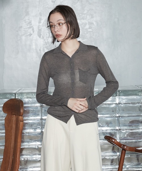 OFROOM(オフルーム)の「【2026秋冬新作】Sheer Knit Polo Cardigan|シアーニットポロカーディガン(カーディガン/ボレロ・レディース・アイボリー/イエロー/グレー・FREE)」の19枚目の写真