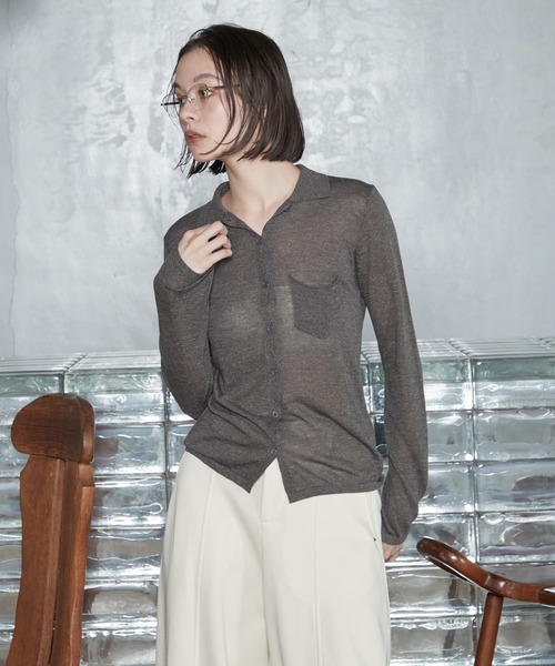 OFROOM(オフルーム)の「【2026秋冬新作】Sheer Knit Polo Cardigan|シアーニットポロカーディガン(カーディガン/ボレロ・レディース・アイボリー/イエロー/グレー・FREE)」の20枚目の写真