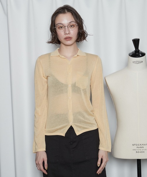 OFROOM(オフルーム)の「【2026秋冬新作】Sheer Knit Polo Cardigan|シアーニットポロカーディガン(カーディガン/ボレロ・レディース・アイボリー/イエロー/グレー・FREE)」の14枚目の写真