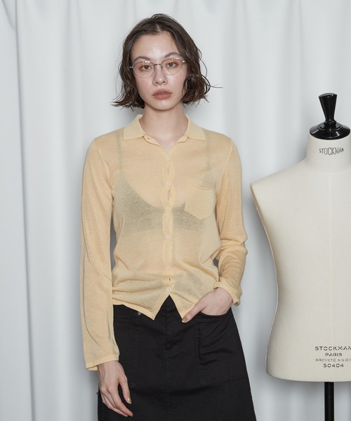 OFROOM(オフルーム)の「【2026秋冬新作】Sheer Knit Polo Cardigan|シアーニットポロカーディガン(カーディガン/ボレロ・レディース・アイボリー/イエロー/グレー・FREE)」の15枚目の写真