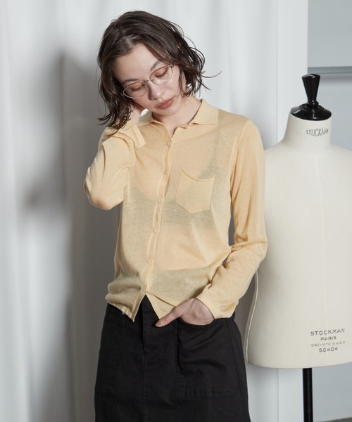 OFROOM(オフルーム)の「【2026秋冬新作】Sheer Knit Polo Cardigan|シアーニットポロカーディガン(カーディガン/ボレロ・レディース・アイボリー/イエロー/グレー・FREE)」の16枚目の写真