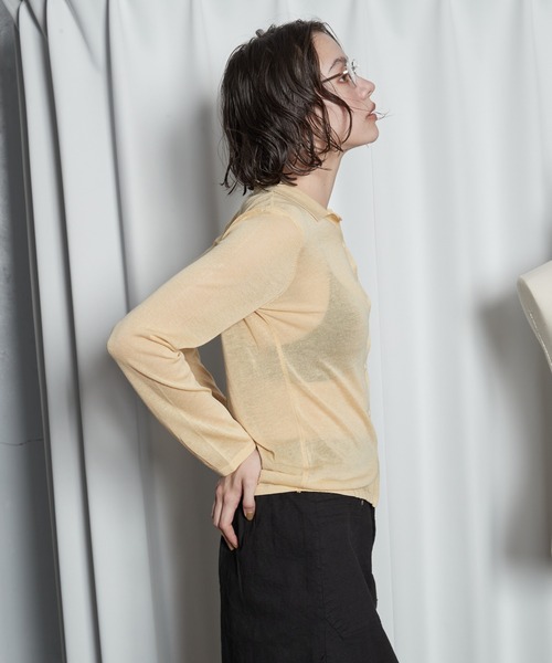 OFROOM(オフルーム)の「【2026秋冬新作】Sheer Knit Polo Cardigan|シアーニットポロカーディガン(カーディガン/ボレロ・レディース・アイボリー/イエロー/グレー・FREE)」の18枚目の写真