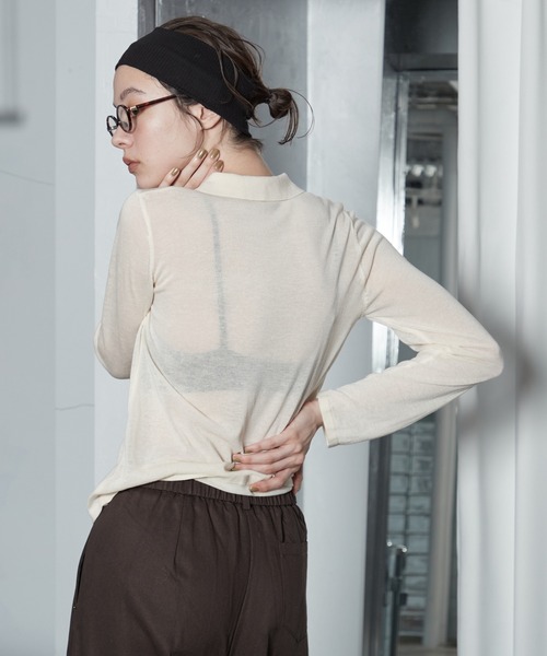 OFROOM(オフルーム)の「【2026秋冬新作】Sheer Knit Polo Cardigan|シアーニットポロカーディガン(カーディガン/ボレロ・レディース・アイボリー/イエロー/グレー・FREE)」の6枚目の写真