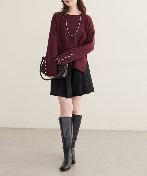 natural couture(ナチュラルクチュール)の「スタンドネック袖口釦ゆるニット(ニット/セーター・レディース・アイボリー/グリーン/サックスブルー/ピンク/モカ/ボルドー/ブラック系その他/ホワイト系その他・FREE)」の22枚目の写真