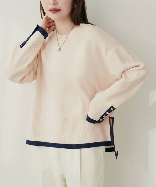 natural couture(ナチュラルクチュール)の「スタンドネック袖口釦ゆるニット(ニット/セーター・レディース・アイボリー/グリーン/サックスブルー/ピンク/モカ/ボルドー/ブラック系その他/ホワイト系その他・FREE)」の19枚目の写真
